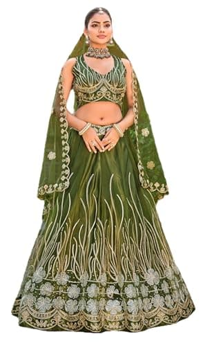 Shriva Fashion Women's ready-to-wear lehenga choli set for traditional wedding Navratri with embroidery (0344) (Green, 36)