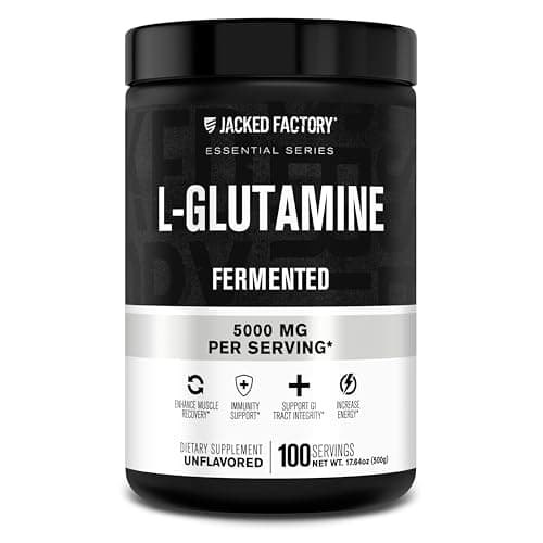 Jacked Factory L-Glutamine Powder 100 Servings - Vegan Fermented L Glutamine Supplement for Post Workout Muscle Recovery, Immunity, Digestive Health | No Artificial Filler - Unflavored