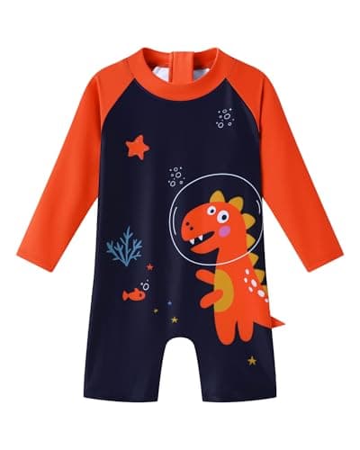 Redair Baby Boy Bathing Suit Dinosaur Orange Toddler Swimsuit Boy 12-18 Months 1t