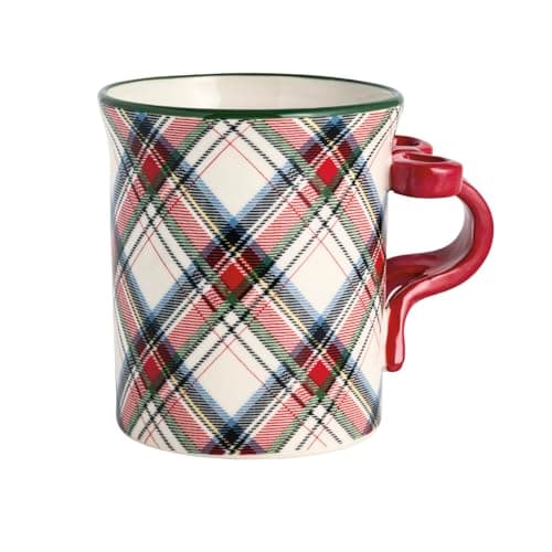 Mud Pie Christmas Bow Tartan Figural Handle Mug
