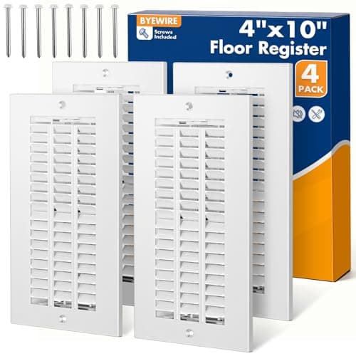 4 x10 Floor Registers, Floor Vent Covers 4 Pack, Heavy Duty Steel Walkable Vent Covers for Home Floor, Easy Adjust Air Supply Lever, for for Wall or Ceiling, White with Screws