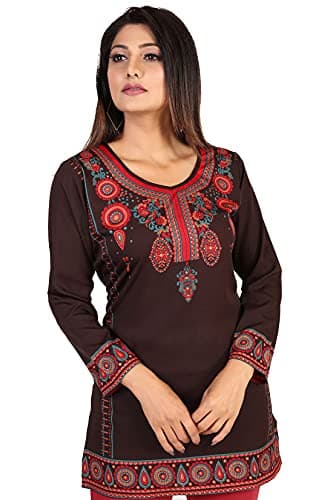 Maple Clothing Kurti Top Tunic Women's Crepe (Chocolate, XL)