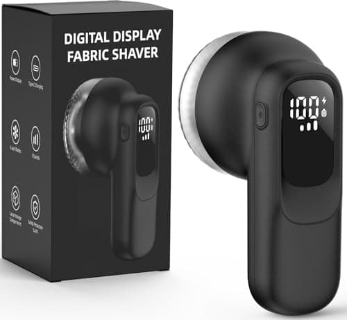 Fabric Shaver, Lint Remover Rechargeable with 3 Speeds, 6 Leaf Blades, Digital LED Display to Remove Fuzz Lint Balls for Clothes, Furniture, Sweater and Couch (Black)