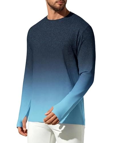 Aiertop Mens UV Protection Long Sleeve Sun Shirt UPF 50 Quick Dry Rash Guard Lightweight Stretch Fishing Run Workout Swim Shirts Gradient Blue 1 L