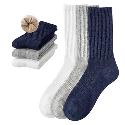 GOWAAW 3 Pairs Men's Cushioned Crew Socks,Soft,Breathable Cotton Handlinked Toe, Comfortable & Durable Athletic Work Boot Socks, Size 7-12