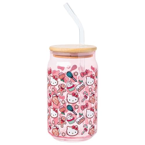 Silver Buffalo Sanrio Hello Ki...Lid and Glass Straw, 16 Ounces
