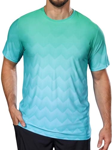 zeetoo Men's Athletic T-Shirts Moisture Wicking Cooling Performance Quick Dry Short Sleeve Workout Gym Top Running Tees Aqua Wave L