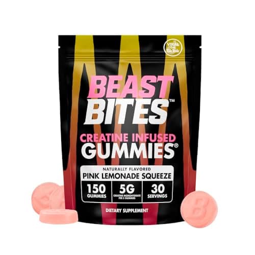 BEAST BITES Creatine Infused Gummies® - 5g Creatine Monohydrate Per Serving (150 Gummies, Pink Lemonade Squeeze)