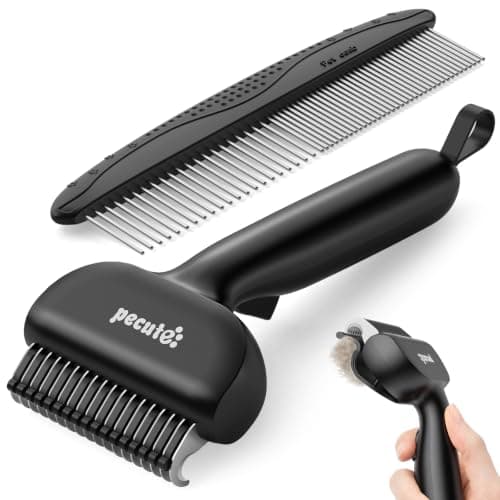 Pecute Self-Cleaning Undercoat Rake for Dogs Cats with Thick Double Coats