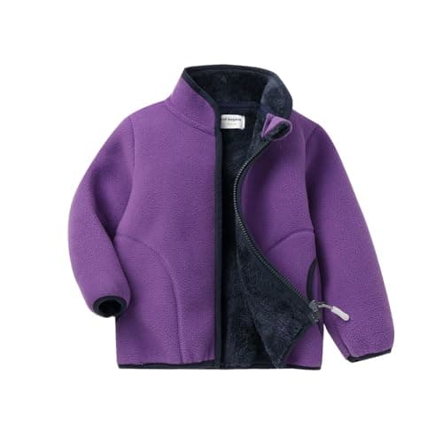 Mud Kingdom Polar Fleece Jacket for Little Boys Fleece Lined Stand Collar Outerwear with Full Zipper Solid Purple 5T