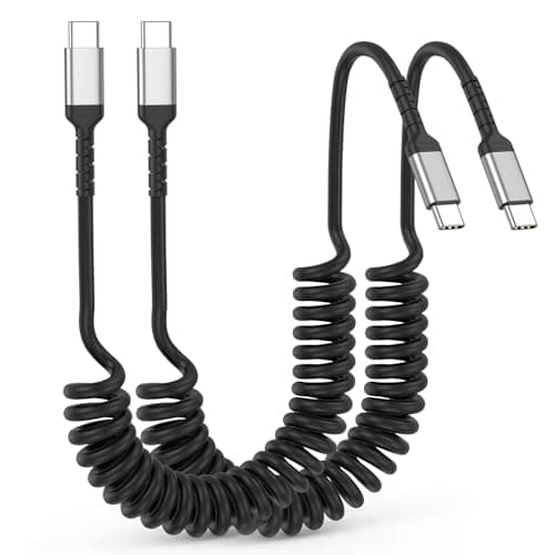 Coiled USB C to USB C Cable, 2Pack 3ft USB C Charger Cord for Car, USBC to USBC Coiled Cable, USB C Car Cable Fast Charging for Carplay iPhone 17/16/15 Samsung Galaxy S26/S25/S24/S23