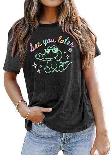 Last Day of School Shirts for Women: See You Later Letter Print Tee Funny Graphic Short Sleeve Tops