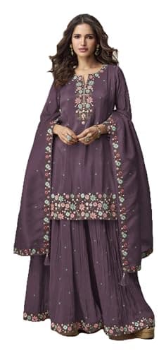 STELLACOUTURE indian pakistani ready to wear salwar kameez embroidered eid festival wedding party for women 2915-O (Purple, 44)