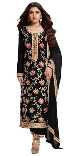 STELLACOUTURE indian salwar kameez ready to wear Eid festival embroidered wedding plus size shalwar suit for women 2816-O (Black, 56)