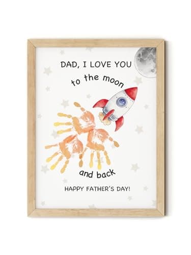TwoDays Father's Day Handprint Gift from Kids - Love You To The Moon Rocket Art Craft Kit, DIY Keepsake for Dad Grandpa from Daughter Son, Great Present for Father's Day (12" x 16", Wood Frame)