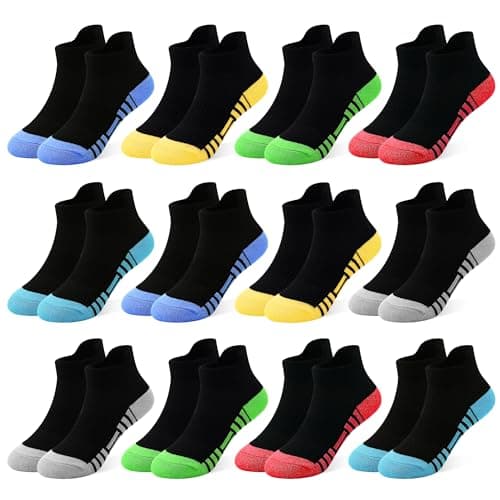 GENTABY 12 Pairs Kids Socks Boys Sock Athletic Ankle Low Cut Cotton Socks for Boys Girls Toddler 7-10 Years