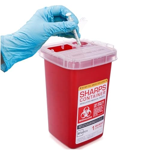 Sharps Container Small - Sharps Containers for Home Use and Labs - Portable Needle Disposal Bin with Needle Remover - 1 Quart (Pack of 1)