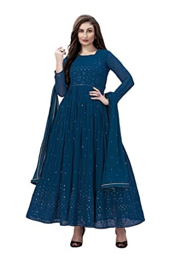TRENDMALLS Women's Georgette Embroidery Salwar Suit Anarkali Kurta Set with Dupatta (G88-Morpeach-6XL)