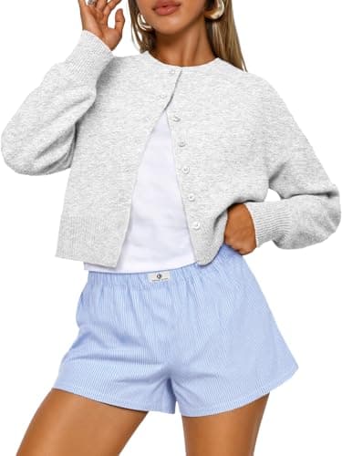 Trendy Queen Cropped Cardigan Sweaters for Women Lightweight Y2k Fall Outfits Spring Fashion Clothes 2026 Grey M