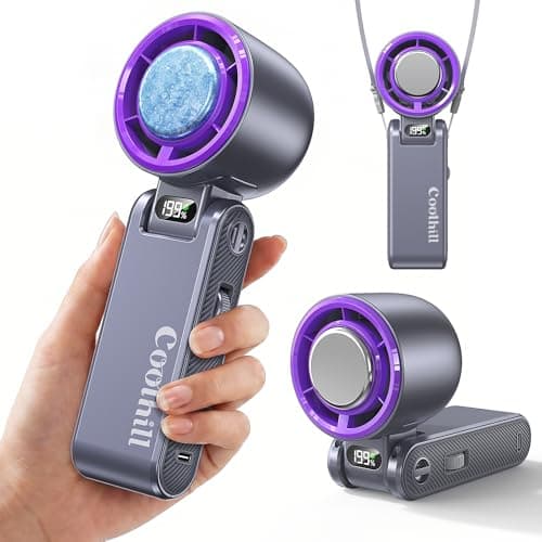 Coolhill Pro Handheld Portable fan with Turbo Cooling - Hand Held Fan Rechargeable,1-199 Speed, 12H Battery Life 5500mAh, Powerful Mini Personal Fan for Travel, Outdoor, Beach, Makeup, Summer Use