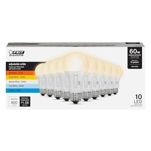 [NEW] $6.85 | 10-Pack Feit Electric A19 LED Light Bulb, 60W Replacement, Dimmable at Amazon
