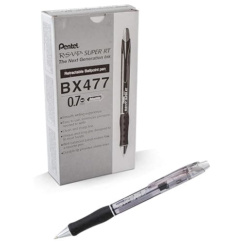 Pentel RSVP Super RT Ballpoint...Black Ink, Box of 12 (BX477-A)
