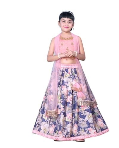 AARYAEXP Kids Sleeveless South Indian Traditional Lehenga Choli Special Baby Girls Ethnic Party Wear (E, 7-8 Years)