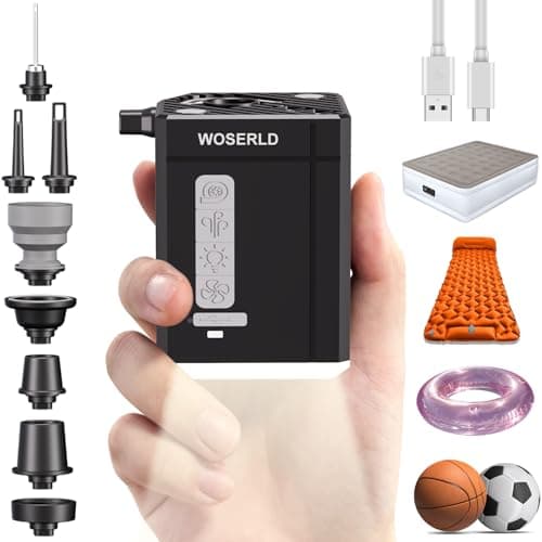 WOSERLD Air Pump for Inflatables - 100KPA Mini Electric Portable Air Pump 3000mAh Battery Air Mattress Pump & Camping Light & Fan for Air Mattres, Basketball, Vacuum Storage Bags, Pool Float
