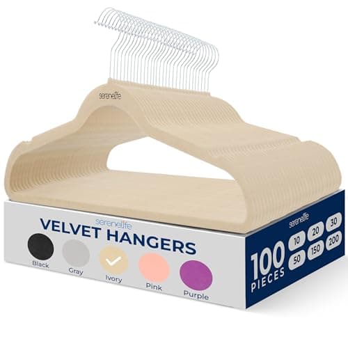 SereneLife 100 Pack Velvet Non...Dresses Closet Storage – Ivory