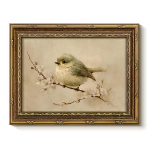 VIYYIEA Gold Framed Bird Canvas Wall Art, Vintage Birds Wall Decor for Living Room Nursery Bedroom, Rustic Minimalist Painting, Great Gift for Bird Lover, 8x10 Inch, No Glass