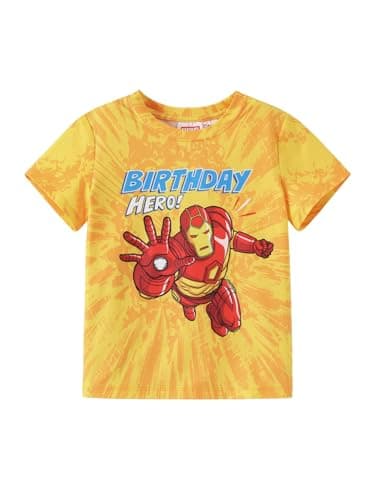 Marvel Shirts Iron Man Birthday Boy Shirt Short Sleeve Toddler Boys T Shirts Long Lasting Graphic Tops Cotton Tees Kids Summer Outfit 4-5T