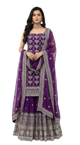 RoohVastra Ready to wear salwar kameez for women, Indian wedding, Embroidered Ethnic Pakistani, Eid suit R-5892 (Purple, 42)