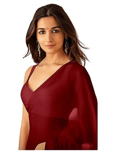 Sidhidata Women's Plain Pure Georgette Saree With Unstitched Blouse Piece (Rocky Aur Rani Ki Prem Kahani Alia Bhatt Saree) (Maroon)