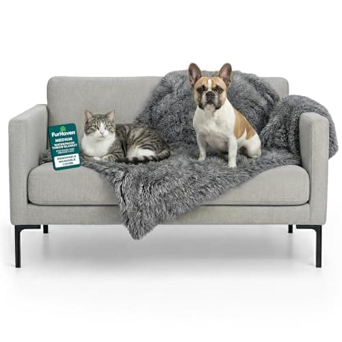 FurHaven Waterproof Throw Blan..., Long Faux Fur & Velvet, Gray