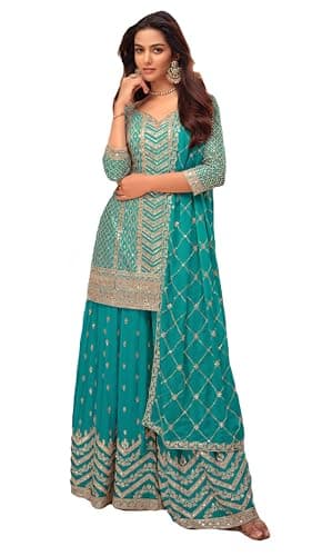 STELLACOUTURE indian pakistani salwar kameez ready to wear wedding embroidered eid festival suit for women 2855-O (US, Numeric, 36, Regular, Regular, Teal)