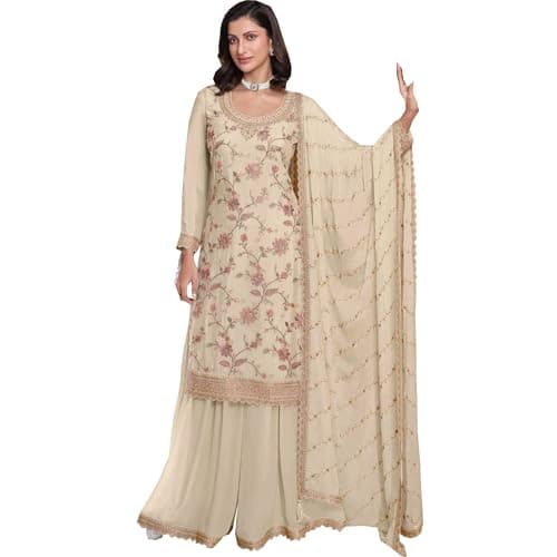 stylishfashion ready to wear new christmas indian pakistani eid wear dress designer palazzo sharara salwar kameez suits (US, Numeric, 42, Regular, Regular, White)