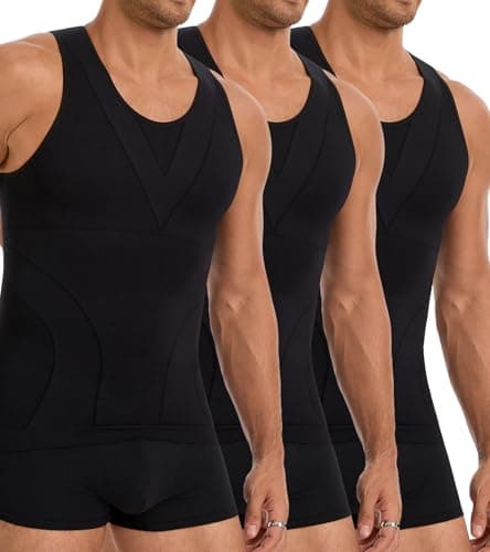 JESIDO 3 Pack Compression Shirt Men Body Shaper Workout Tank Top Shapewear Tummy Control Vest Sleeveless Slimming Undershirts