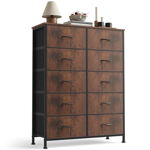 Sweetcrispy 10 Drawer Dresser,...Easy Pull Handle, Rustic Brown