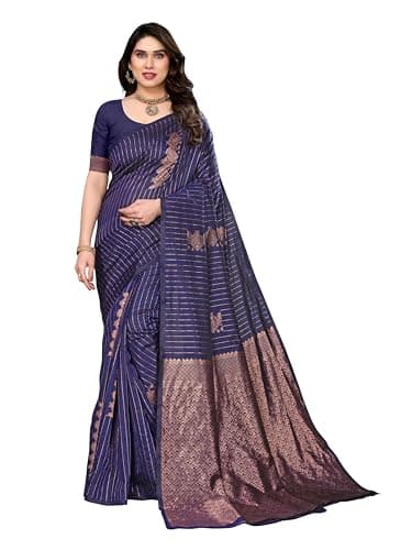 Vedant Vastram Women's Litchi Silk Banarasi Silk Saree (Meena-Navy)