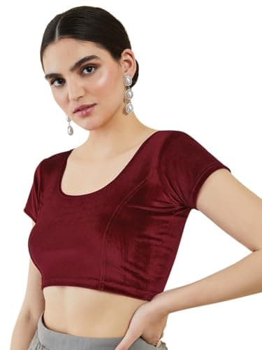 Chandrakala Velvet Blouses for Women Sarees,Stretchable Wine,Large (B104MAR4)