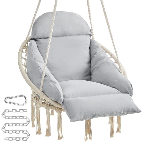 SONGMICS Hanging Chair, Hammoc...White and Dove Gray UGDC042G01