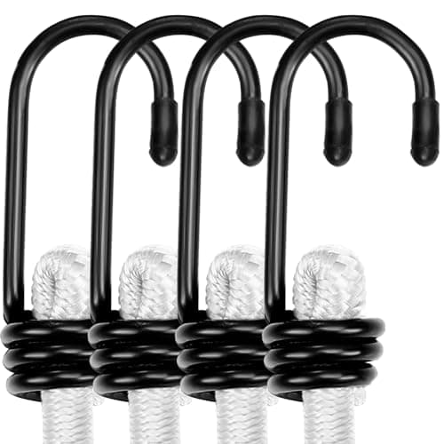 WORKPRO 24 Inch Bungee Cord with Hooks, 4 Pack Superior Rubber Heavy Duty Straps Strong Elastic Rope for Outdoor Tent, Luggage Rack, Camping, Cargo, RV, Bike, Transporting, Storage, White