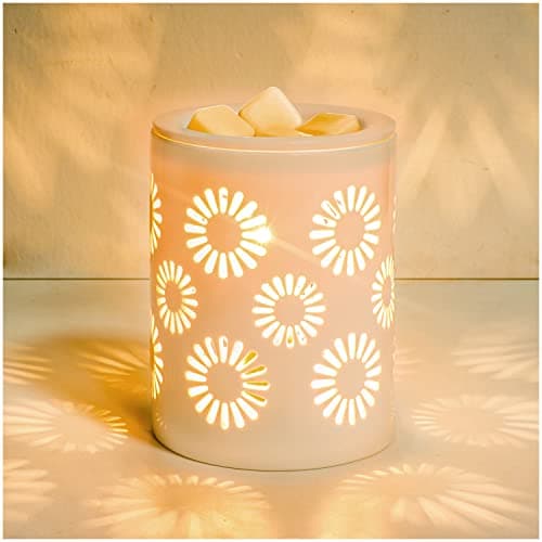SALKING Ceramic Wax Melt Warmer, Electric Wax Warmer for Scented Wax, Candle Warmer Oil Burner with Edison Bulbs, Sunflower Fragrance Warmer Wax Cubes for Home, Bedroom, Birthday Gifts for Women