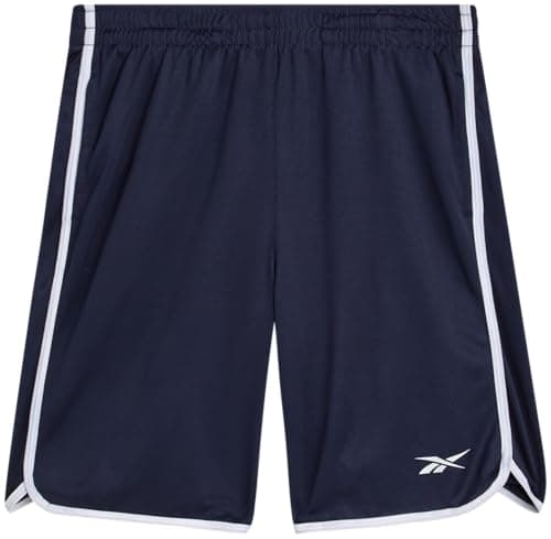 Reebok Boys Athletic Shorts - 1 Pack or 2 Pack Breathable Mesh Athletic Shorts for Boys for Basketball Running and Play, Size 14-16, Vector Navy White Panel