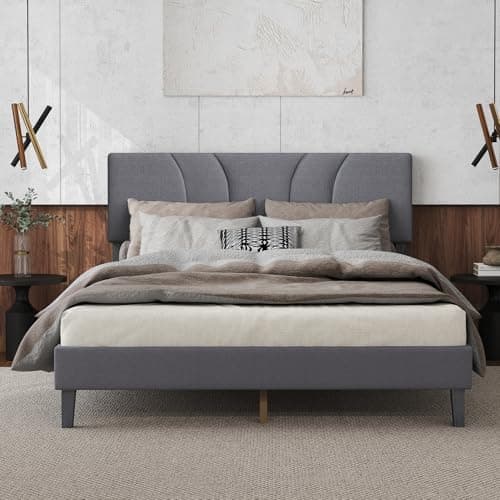 EVLIQUIL Platform Bed Frame Qu...g Needed & Easy Assembly, Grey
