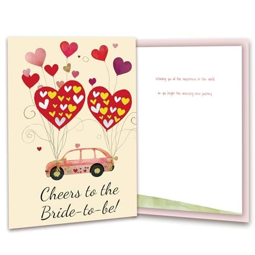 TzenvoGift Bridal Shower Card for Bride to be – Wedding Shower card – Double-Layer Greeting Card with Gold & Silver Foil Hearts and Red-Gold Foil Text
