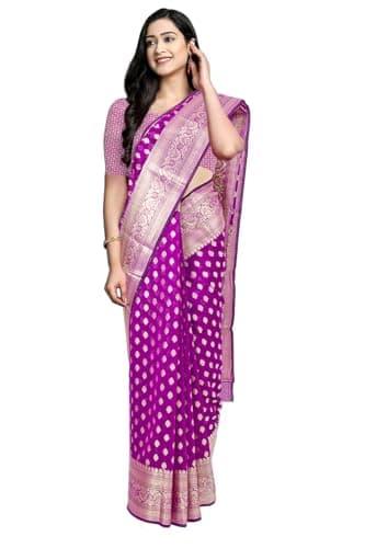 Chandrakala Banarasi Saree for Women with Unstitched Blouse Piece Indian Wear, Magenta (1435MAG)