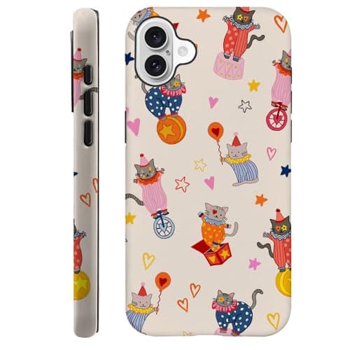 Case for iPhone 16 - [Drop Protection Phone Cover] - Hybrid Case for Girl Women - Cute Cat Playful