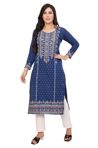 Maple Clothing Indian Kurti for Women India Tunic Tops Kurta Festive Wear (Blue, 3XL)