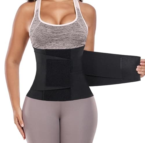 QEESMEI Waist Trainer Belt for Women Belly Fat Waist Cincher Trimmer Ab Belt Tummy Control Body Shaper with Triple Wrap (Black,Medium)